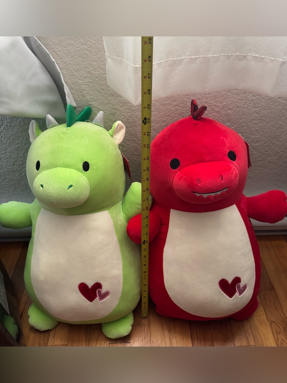 Squishmallow 24” Hugmee Green & Red Plush Dino Pair - Soft Heart Cuddly Toys